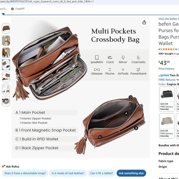 Befen Genuine Leather Crossbody Purses for Women Small Crossbody Purse Brown - Picture 3 of 8